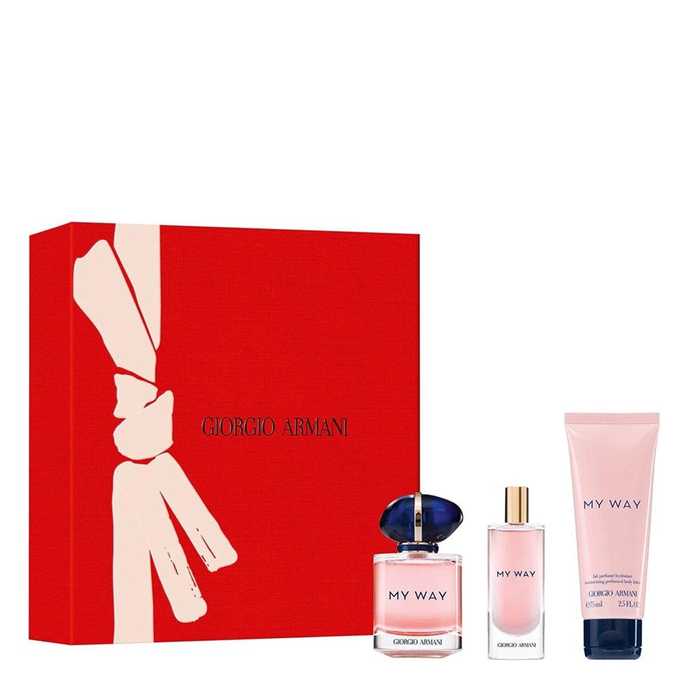 Giorgio Armani My Way gift Set for Women 50ml EDP Spray + 15ml mini EDP Spray + 75ml Body Lotion - Perfume Oasis