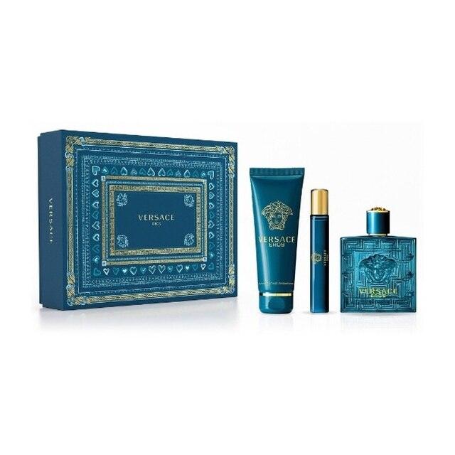 Versace Eros Gift Set for Men 100ml EDP Spray + 10ml Mini Spray + 150ml Shower Gel - Perfume Oasis