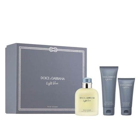 Dolce & Gabbana Light Blue Gift Set for Men 125ml EDT Spray + 50ml Aftershave Lotion + 50ml Shower Gel - Perfume Oasis