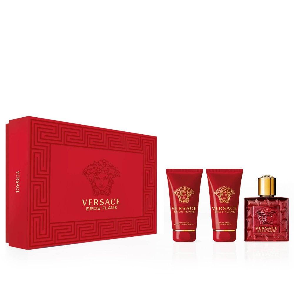 Versace Eros Flame Gift Set 50ml Eau De Parfum EDP + 50ml Shower Gel + 50ml Aftershave Balm For Him - Perfume Oasis