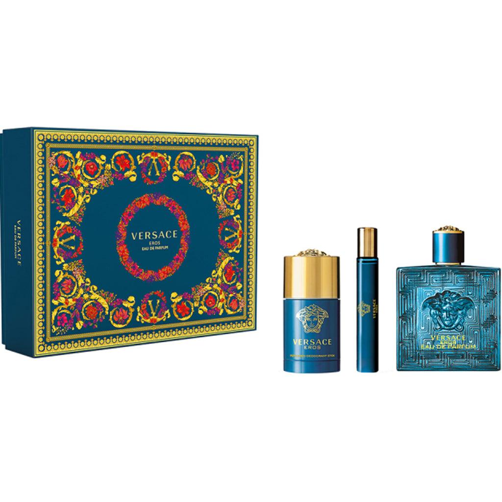 Versace Eros Men EDP Gift Set 100ml + 10ml Mini EDP + 75ml Deo Spray - Perfume Oasis